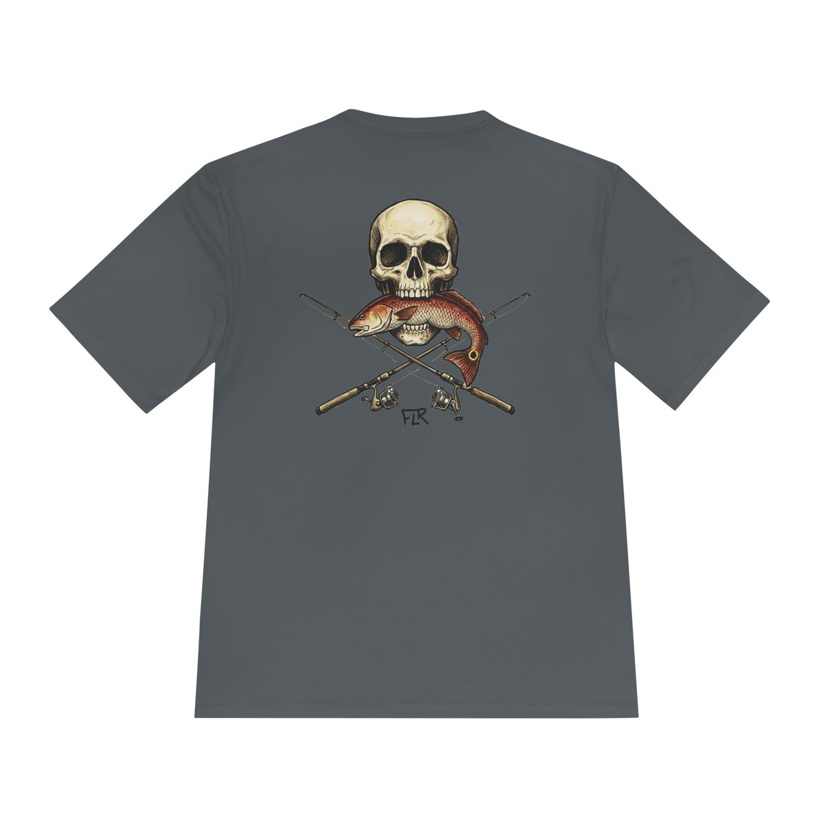 FLR Redfish Crossbones Dryfit Tee - UPF Performance Fishing Shirt detail view