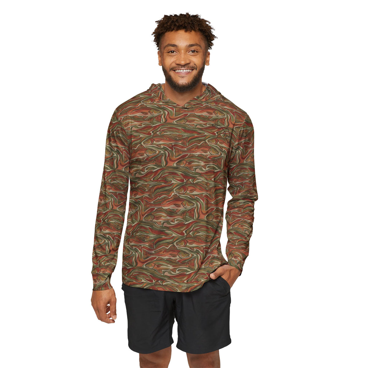 FLR Redfish Camo Guide Hoodie - UPF 50+ All-Over Print Performance Hoodie detail view