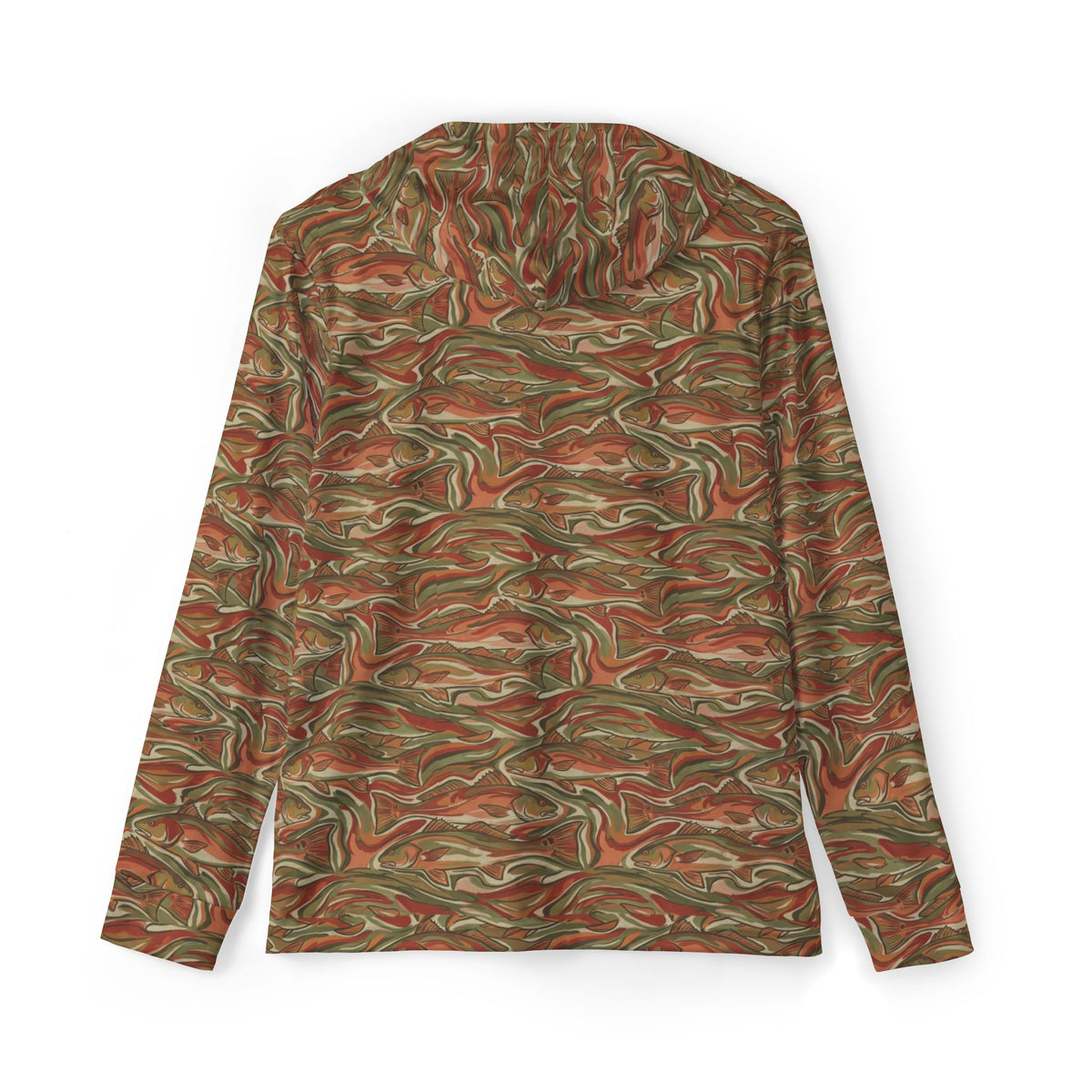 FLR Redfish Camo Guide Hoodie - UPF 50+ All-Over Print Performance Hoodie detail view