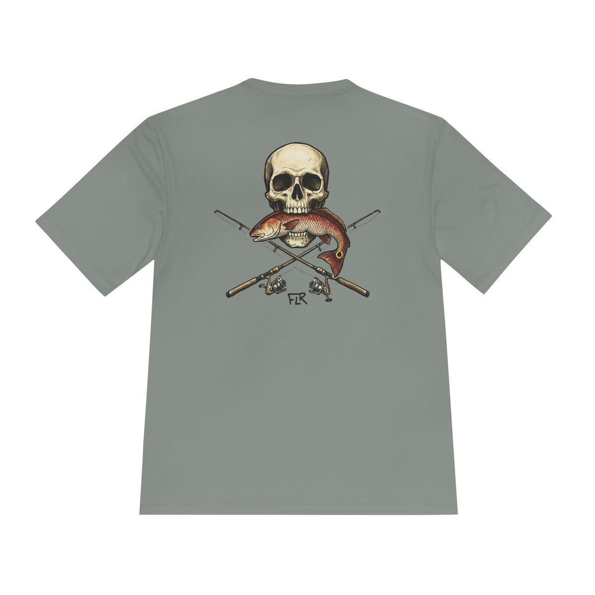 FLR Redfish Crossbones Dryfit Tee - UPF Performance Fishing Shirt detail view