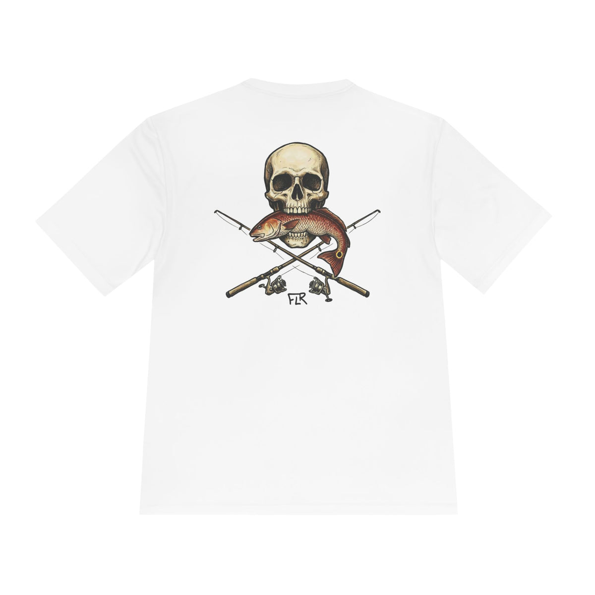 FLR Redfish Crossbones Dryfit Tee - UPF Performance Fishing Shirt detail view