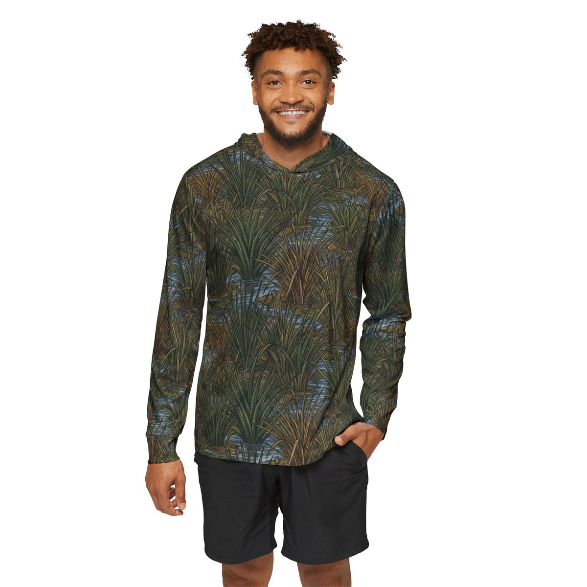 FLR Marsh Grass Dryfit Hoodie - UPF 50+ All-Over Print Performance Hoodie detail view