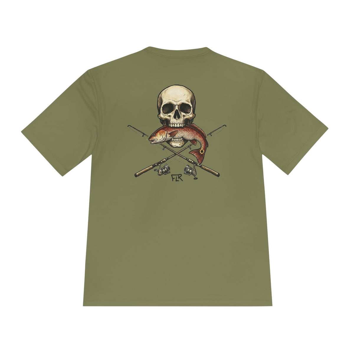 FLR Redfish Crossbones Dryfit Tee - UPF Performance Fishing Shirt detail view