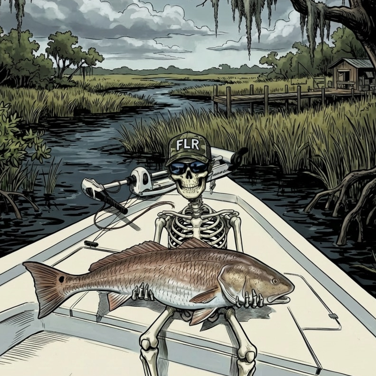 Bull Red Unisex Fishing T-Shirt - Florida Redfish LLC detail view