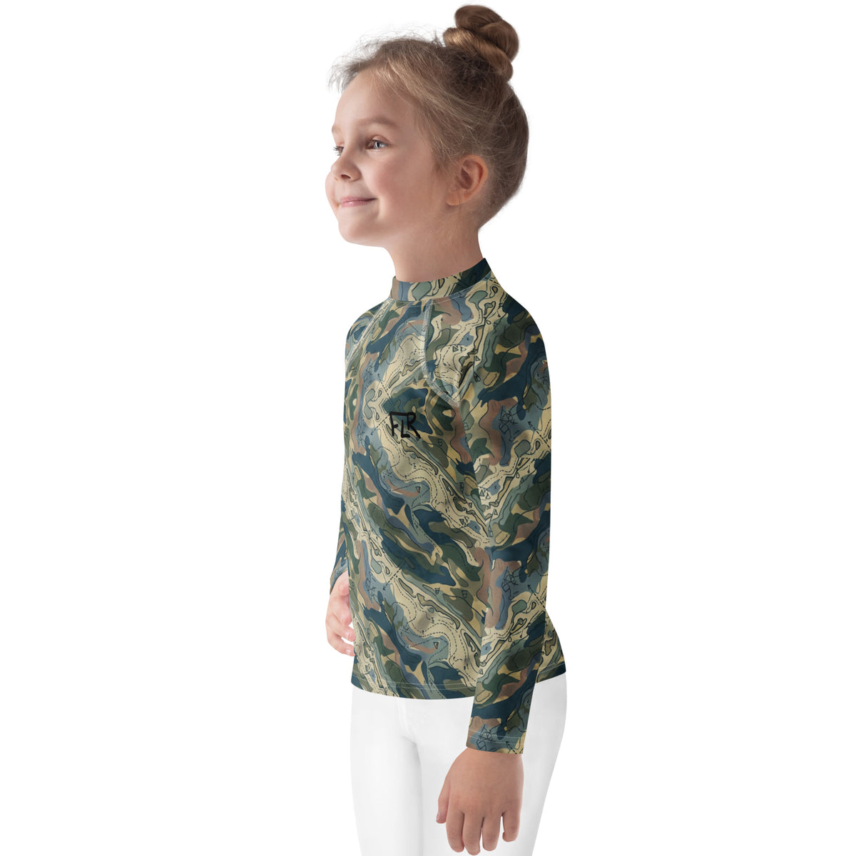 FLR Nautical Chart Camo Kids Rash Guard - UPF Florida Fishing Kids Apparel detail view