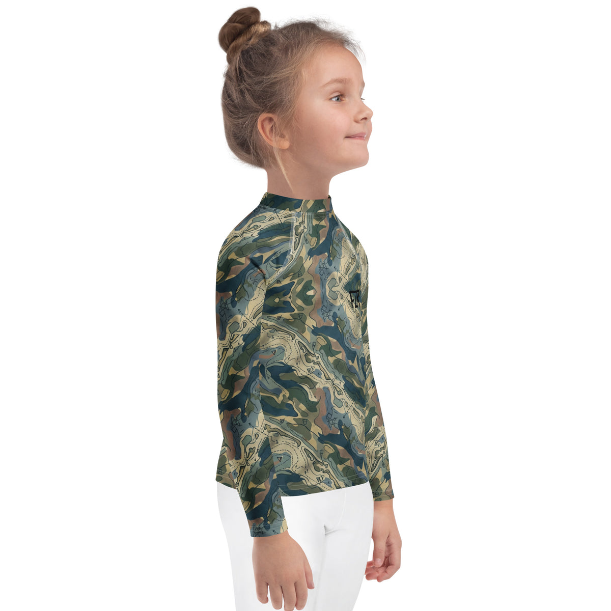 FLR Nautical Chart Camo Kids Rash Guard - UPF Florida Fishing Kids Apparel detail view