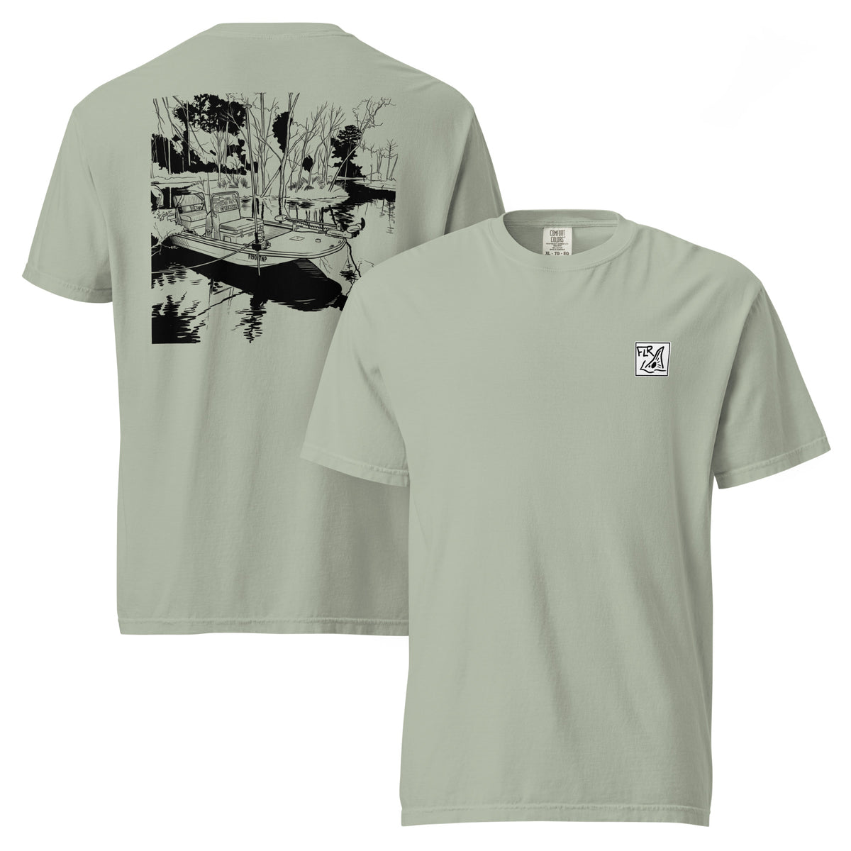 Flats Boat Unisex Fishing T-Shirt - Florida Redfish LLC detail view