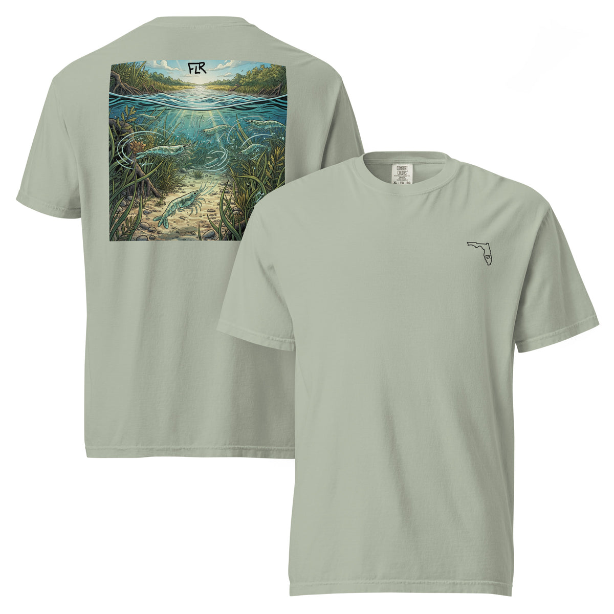 FLR Shrimp Unisex Fishing T-Shirt - Florida Redfish LLC Inshore Bait Tee detail view