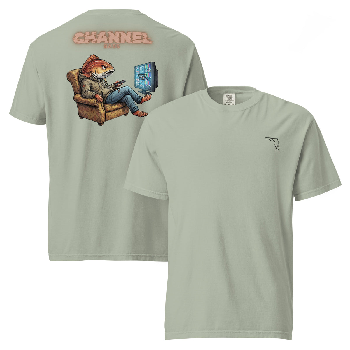 FLR Channel Bass T-Shirt - Florida Red Drum Unisex Garment-Dyed Fishing Tee detail view