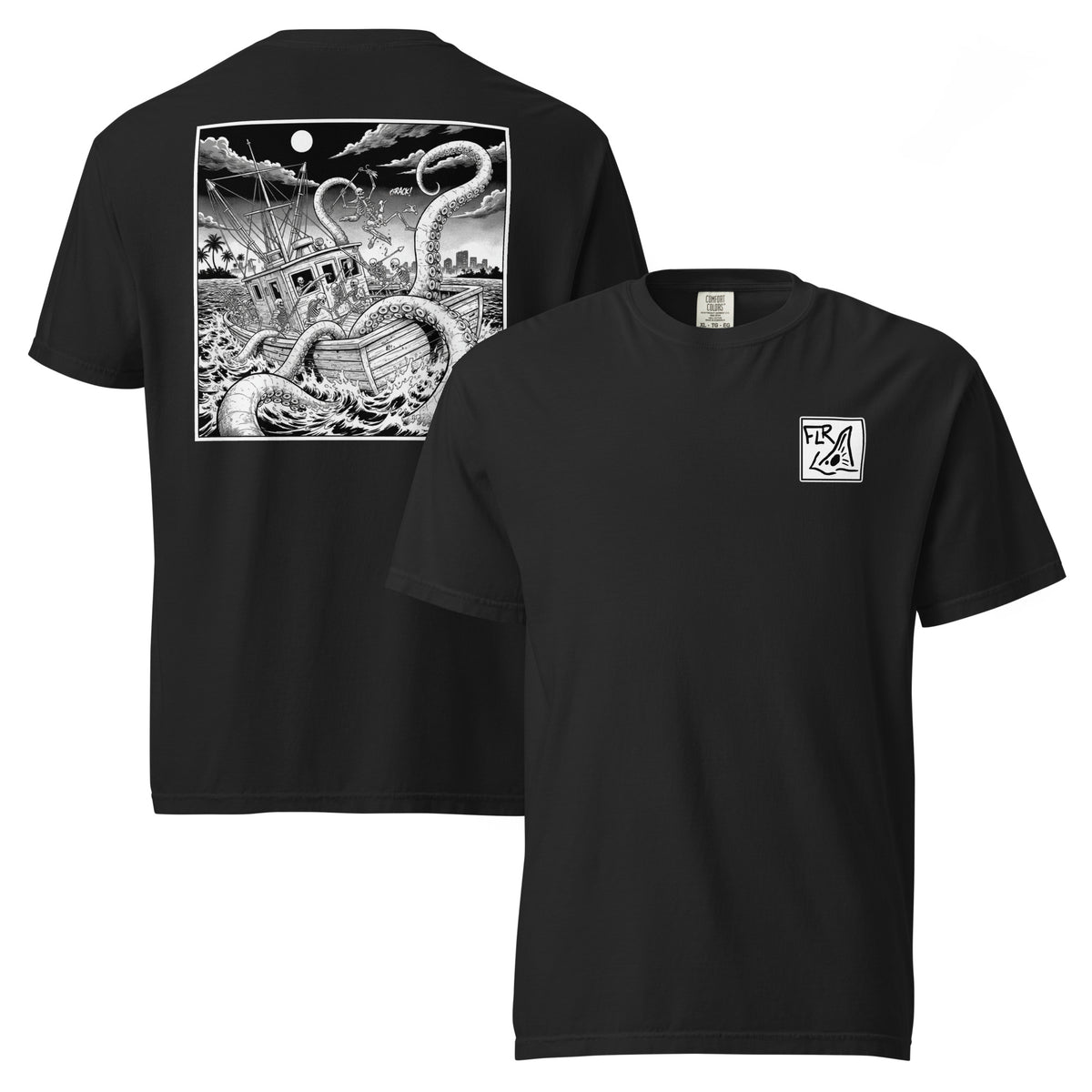 Shrimp Boat Kraken unisex garment-dyed fishing t-shirt black FLR kraken dark art graphic
