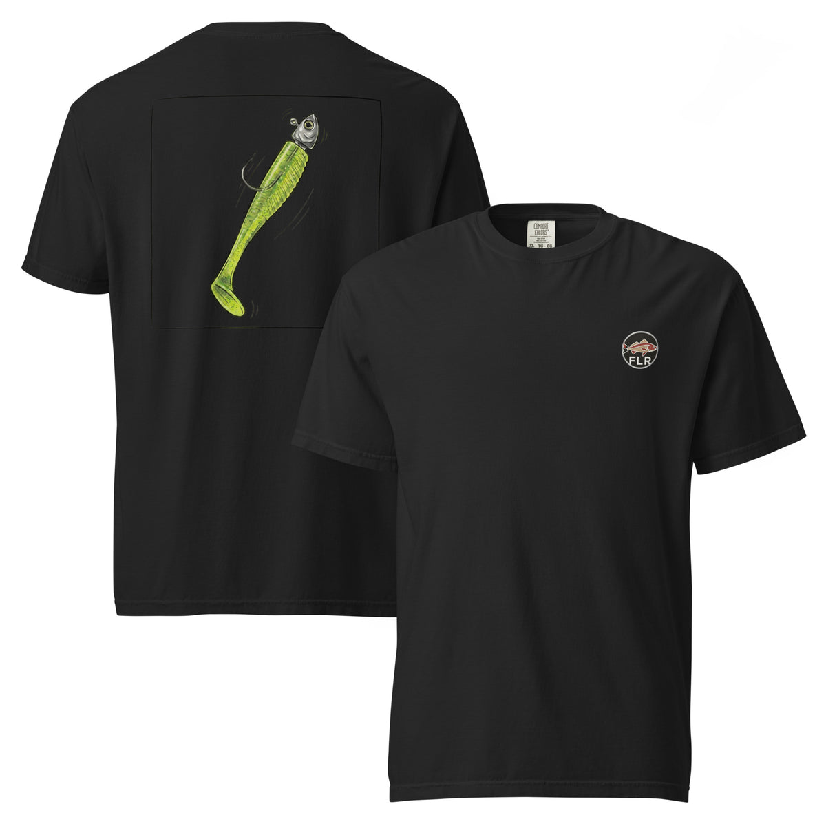 Chartreuse Paddle Tail Unisex Fishing T-Shirt - Florida Redfish LLC Lure Tee detail view