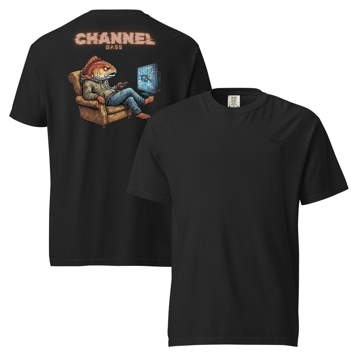 FLR Channel Bass T-Shirt - Florida Red Drum Unisex Garment-Dyed Fishing Tee detail view