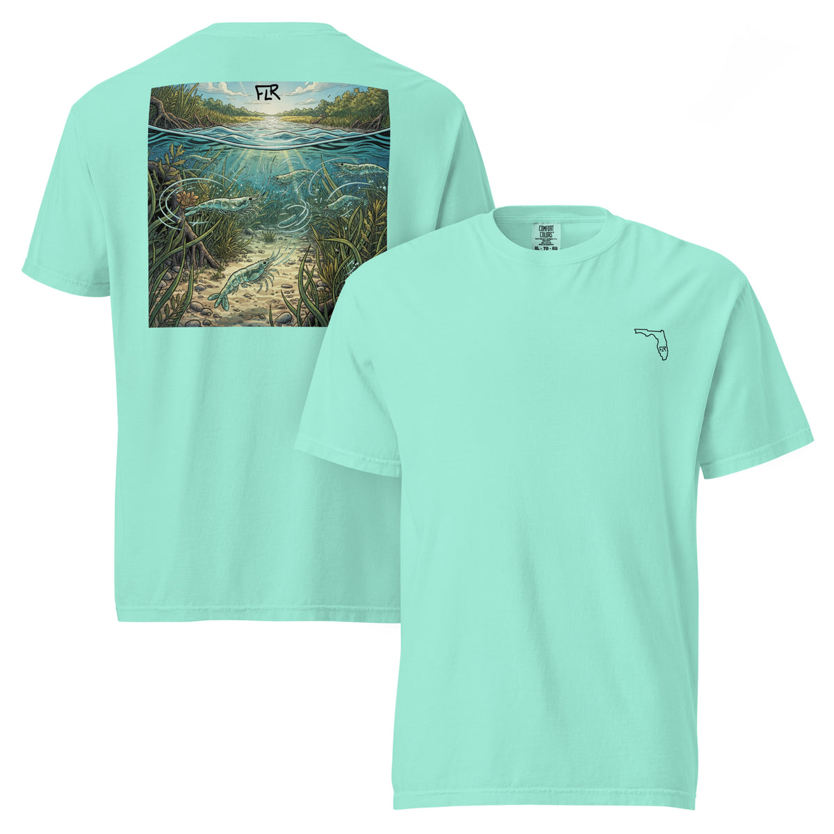FLR Shrimp Unisex Fishing T-Shirt - Florida Redfish LLC Inshore Bait Tee detail view