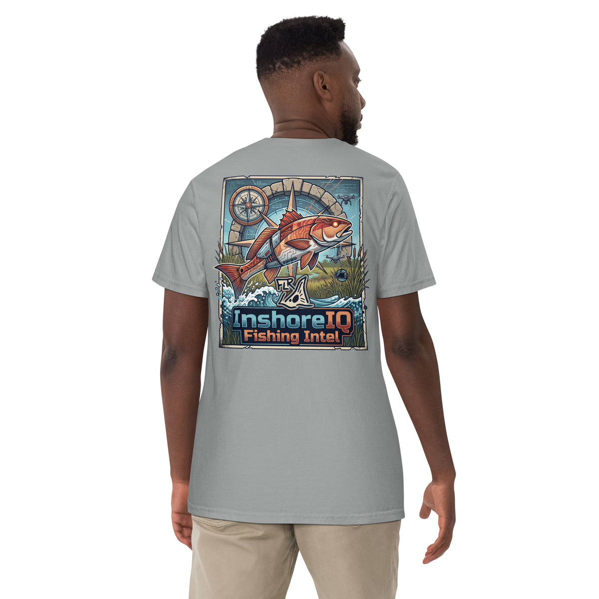 FLR x InshoreIQ Collab Tee - Vintage Redfish Compass Nautical Tee detail view