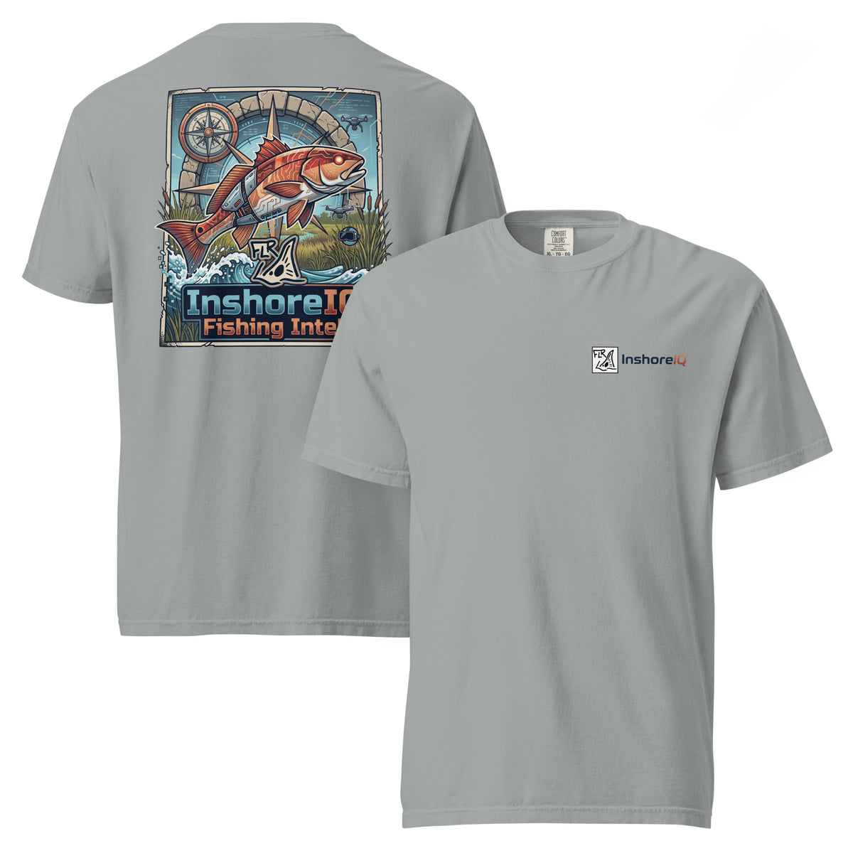 FLR x InshoreIQ Collab Tee - Vintage Redfish Compass Nautical Tee - Florida Redfish LLC