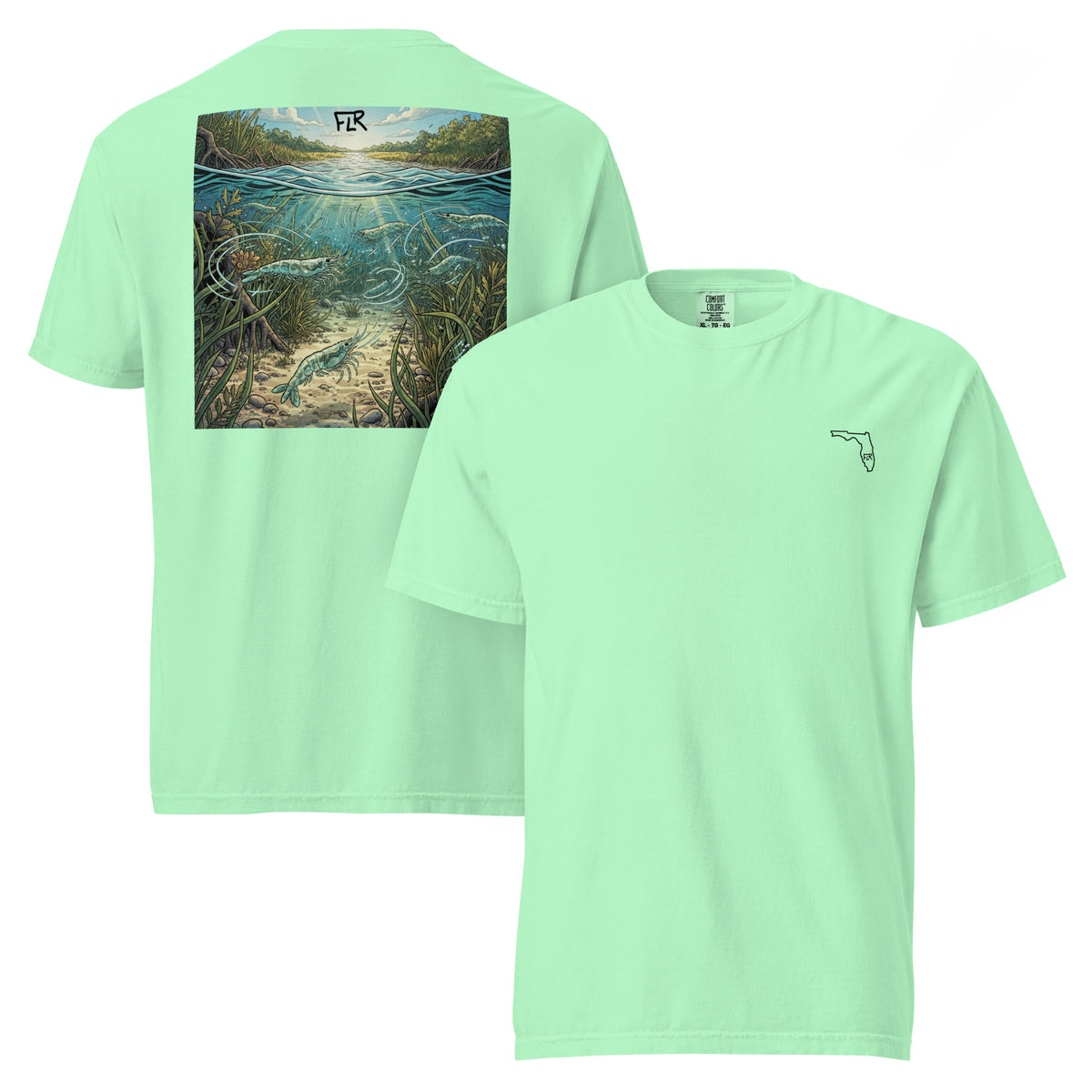 FLR Shrimp Unisex Fishing T-Shirt - Florida Redfish LLC Inshore Bait Tee detail view