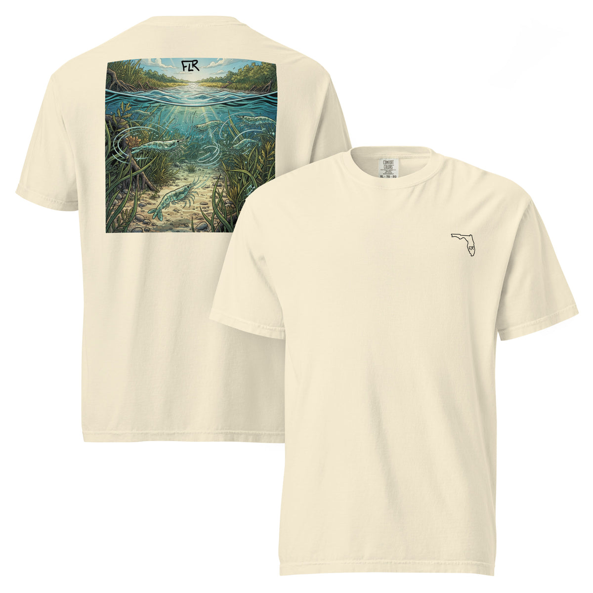 FLR Shrimp Unisex Fishing T-Shirt - Florida Redfish LLC Inshore Bait Tee detail view