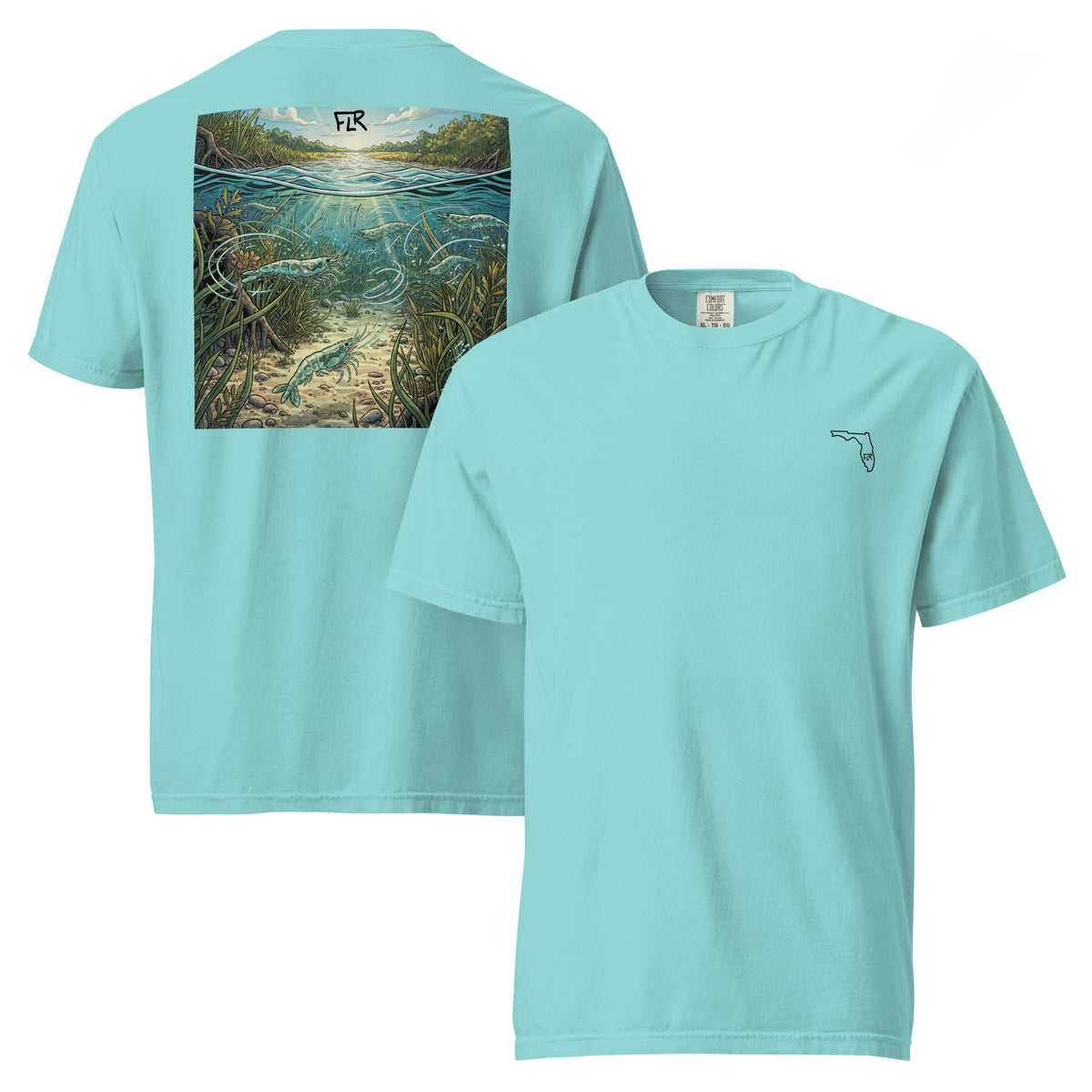 FLR Shrimp Unisex Fishing T-Shirt - Florida Redfish LLC Inshore Bait Tee detail view