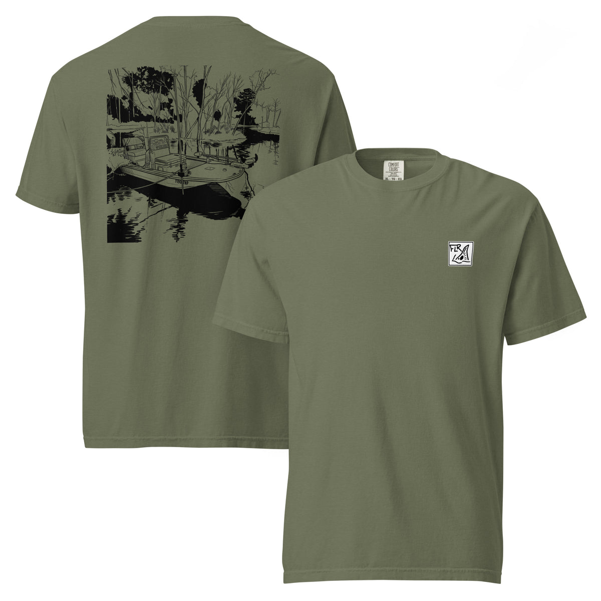 Flats Boat Unisex Fishing T-Shirt - Florida Redfish LLC detail view
