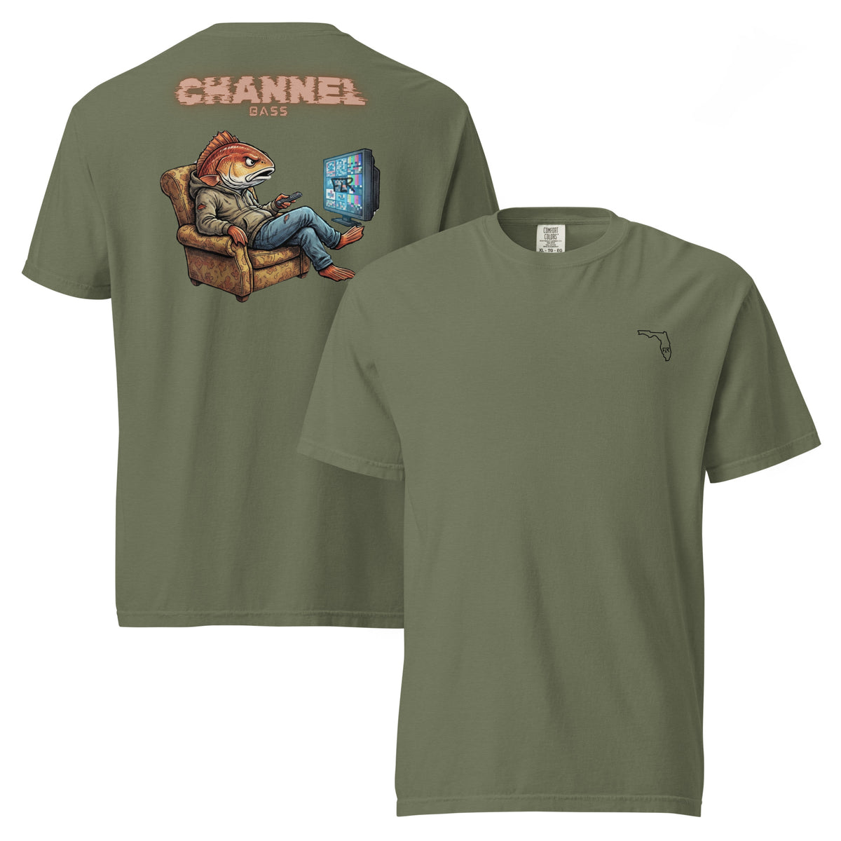 FLR Channel Bass T-Shirt - Florida Red Drum Unisex Garment-Dyed Fishing Tee detail view