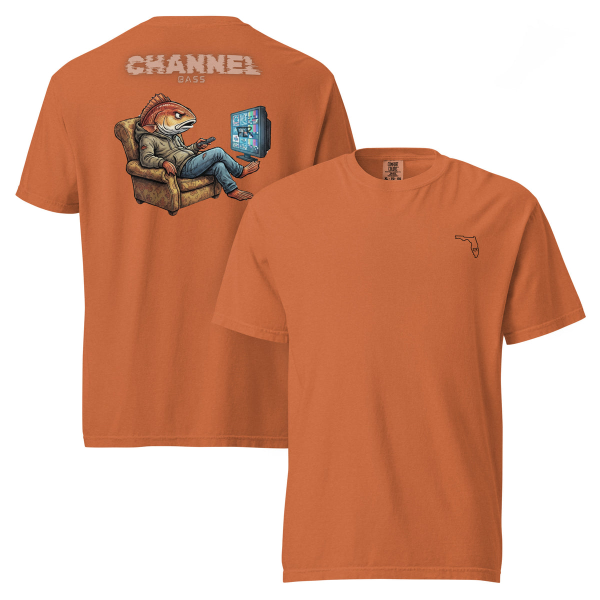 FLR Channel Bass T-Shirt - Florida Red Drum Unisex Garment-Dyed Fishing Tee detail view