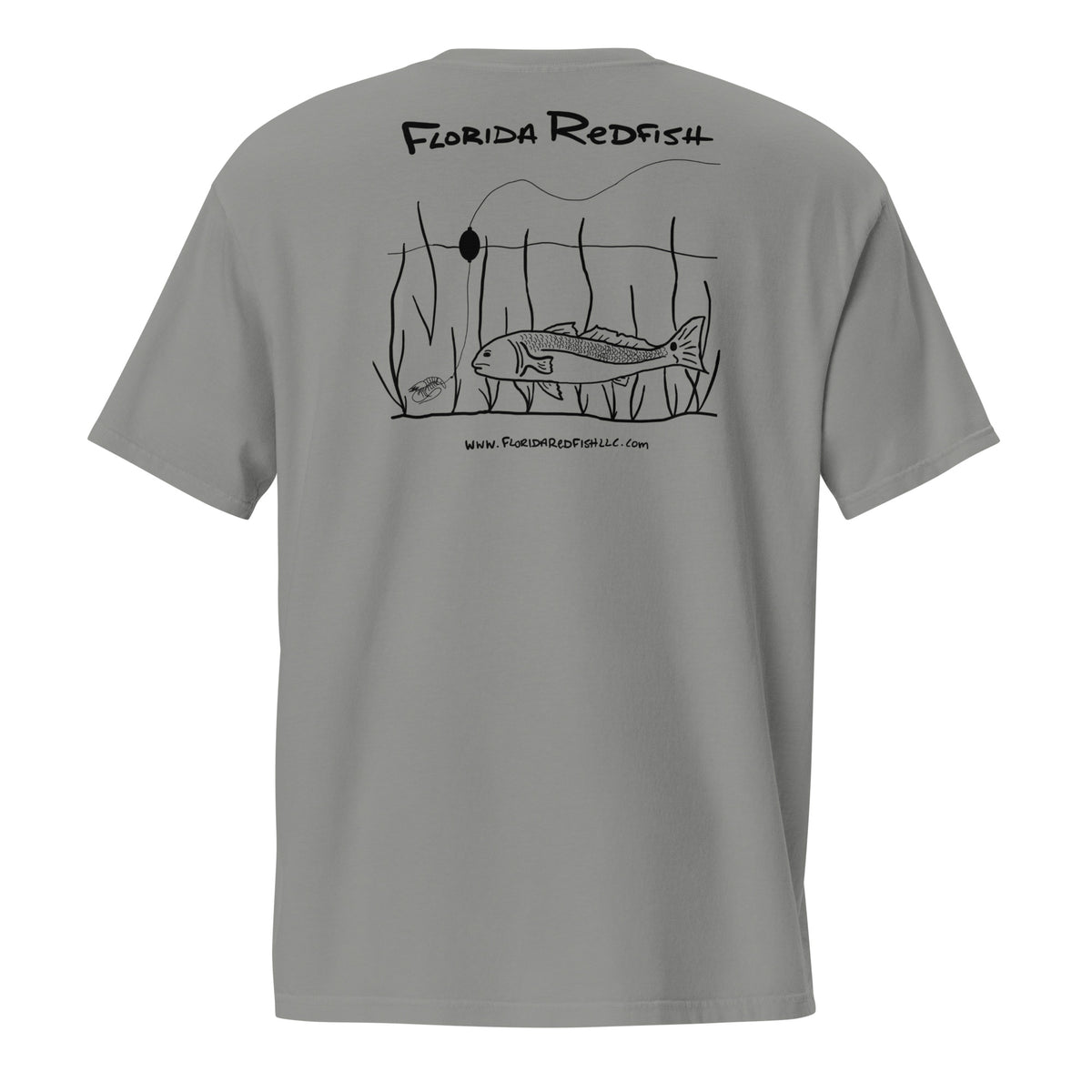 Classic Popping Cork unisex garment-dyed pocket tee grey burgundy FLR inshore fishing graphic