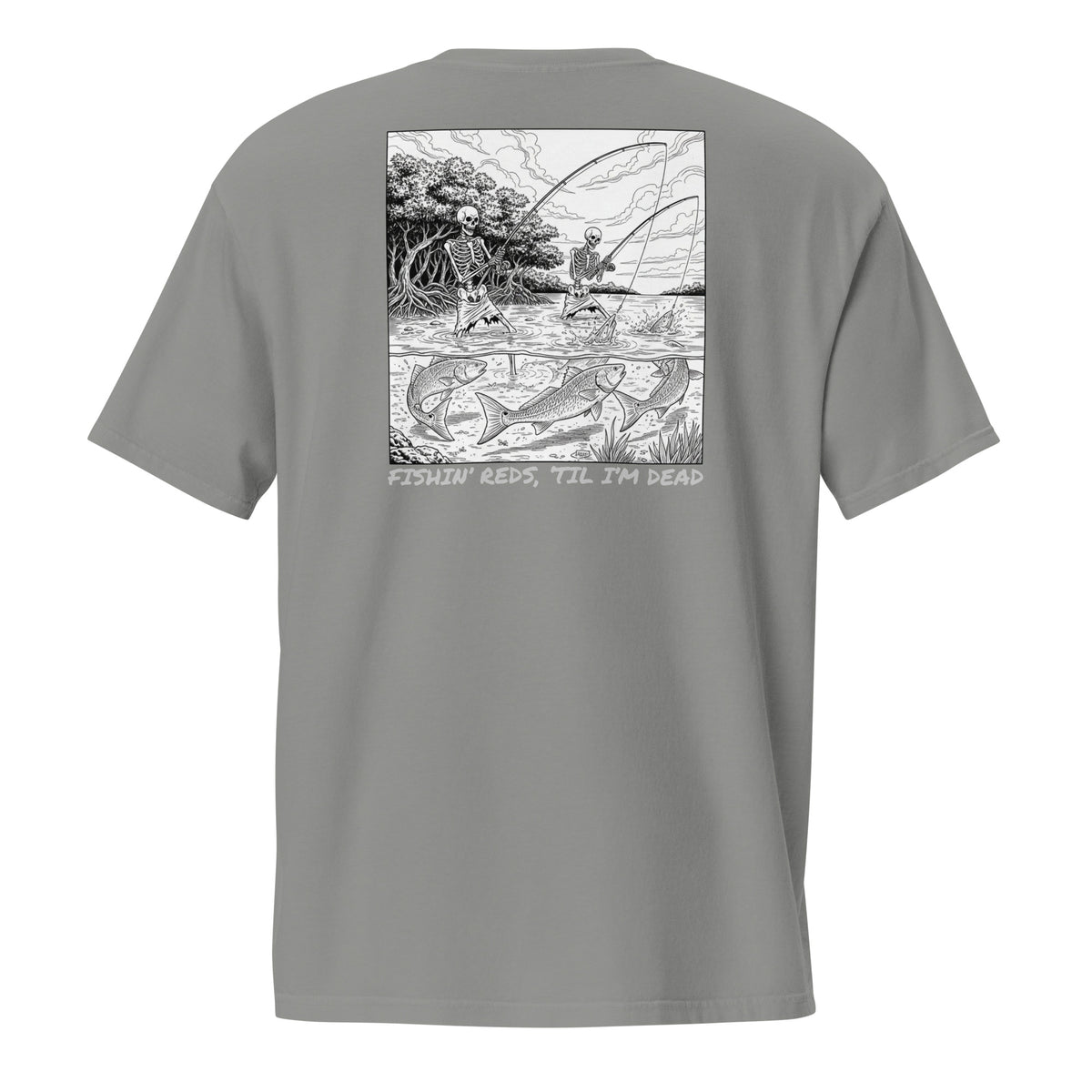 Fishin' Reds 'Til I'm Dead Vintage Unisex Pocket Tee - Florida Redfish LLC detail view