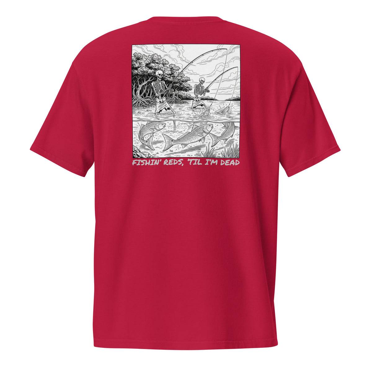 Fishin' Reds 'Til I'm Dead Vintage Unisex Pocket Tee - Florida Redfish LLC detail view