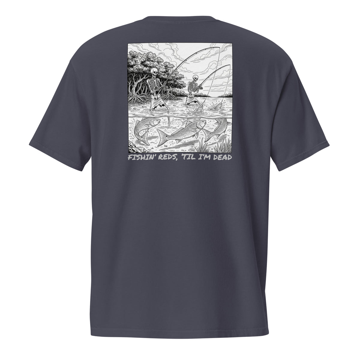 Fishin' Reds 'Til I'm Dead Vintage Unisex Pocket Tee - Florida Redfish LLC detail view