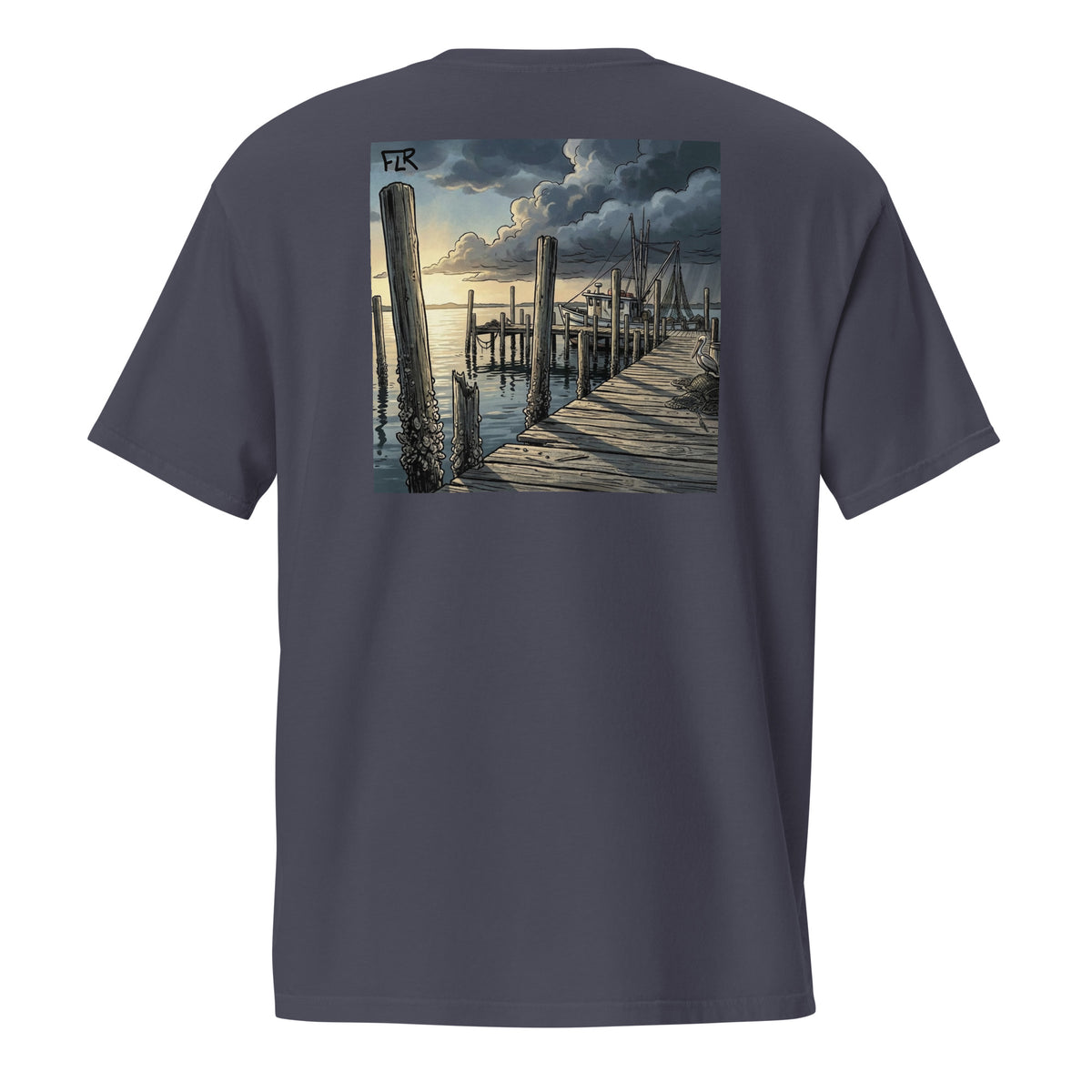 FLR Wharf Dock Pocket T-Shirt - Florida Coastal Unisex Garment-Dyed Fishing Tee detail view
