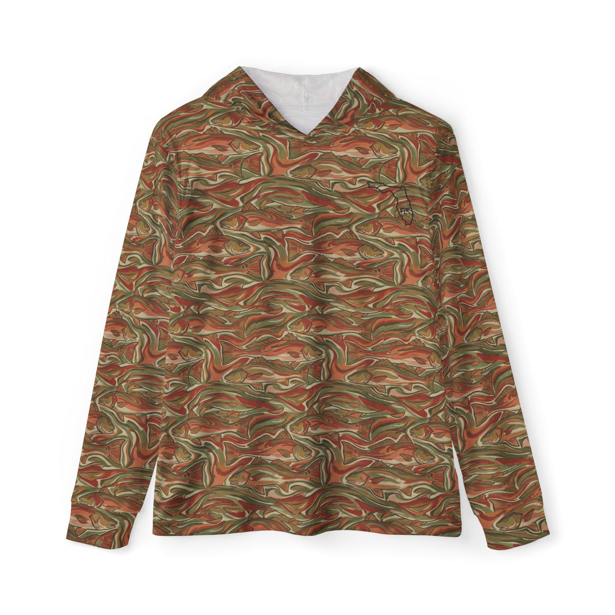 FLR Redfish Camo Dryfit Hoodie all-over print UPF 50+ moisture-wicking performance hoodie inshore fishing