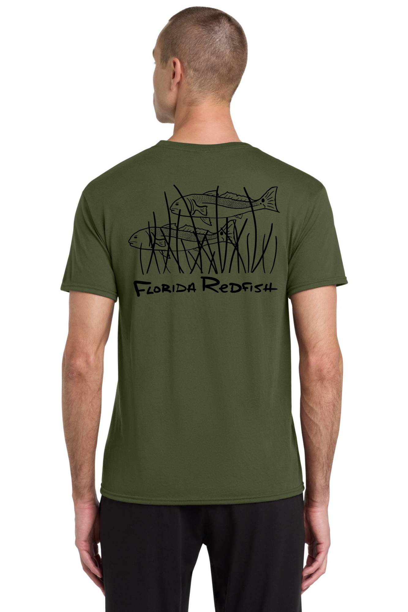 FLR Schooling Reds Dryfit performance tee moisture-wicking polyester fishing shirt white grey olive