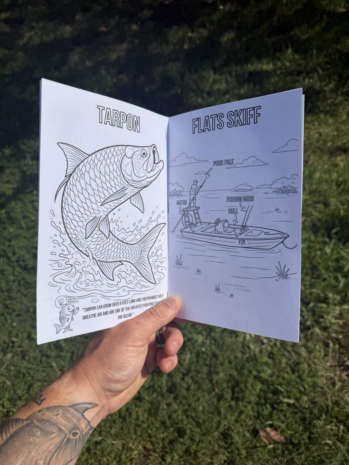 Florida Inshore Adventure Coloring Book - Interior pages - Tarpon and Flats Skiff coloring pages