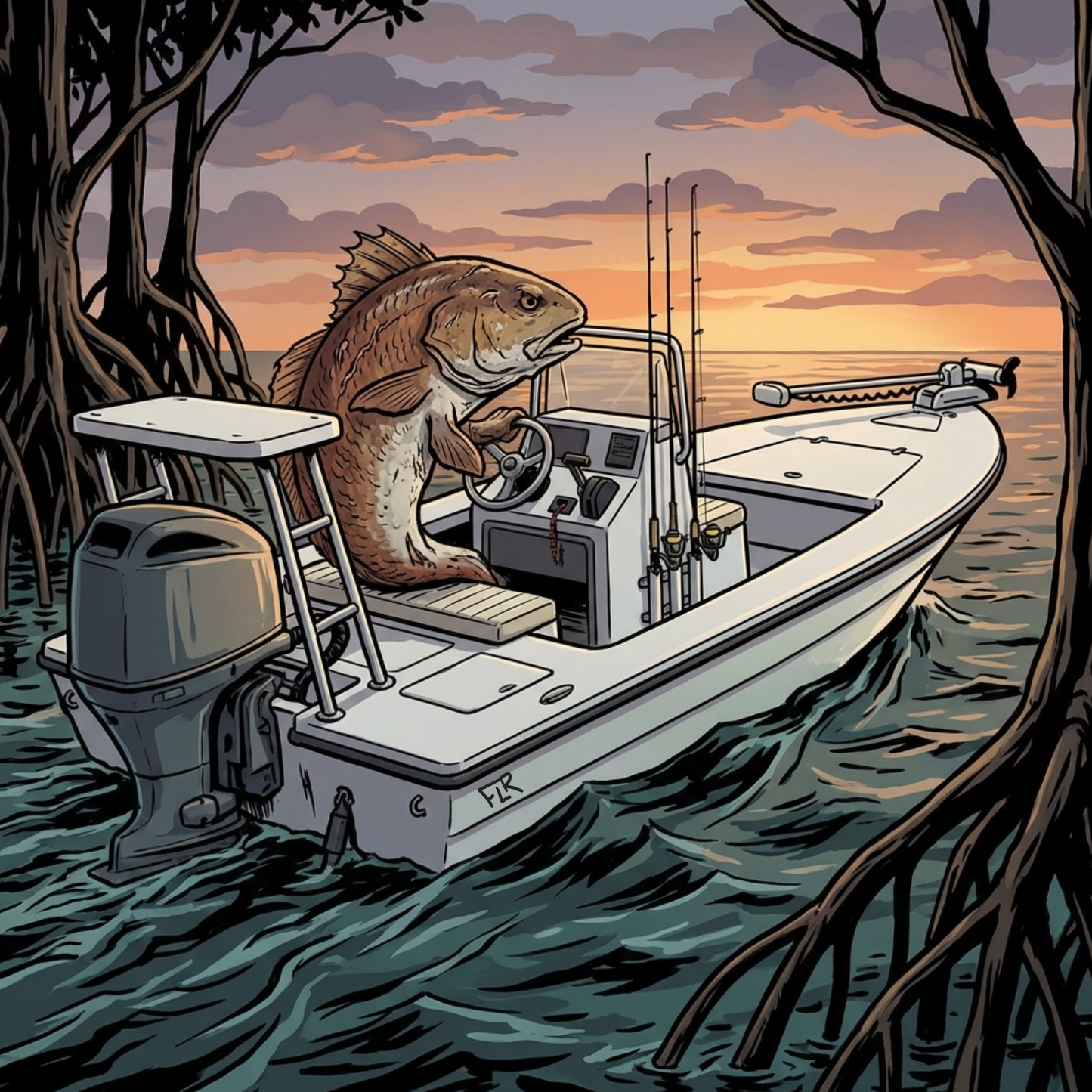 Captain Redfish Unisex Fishing T-Shirt - Florida Redfish LLC detail view