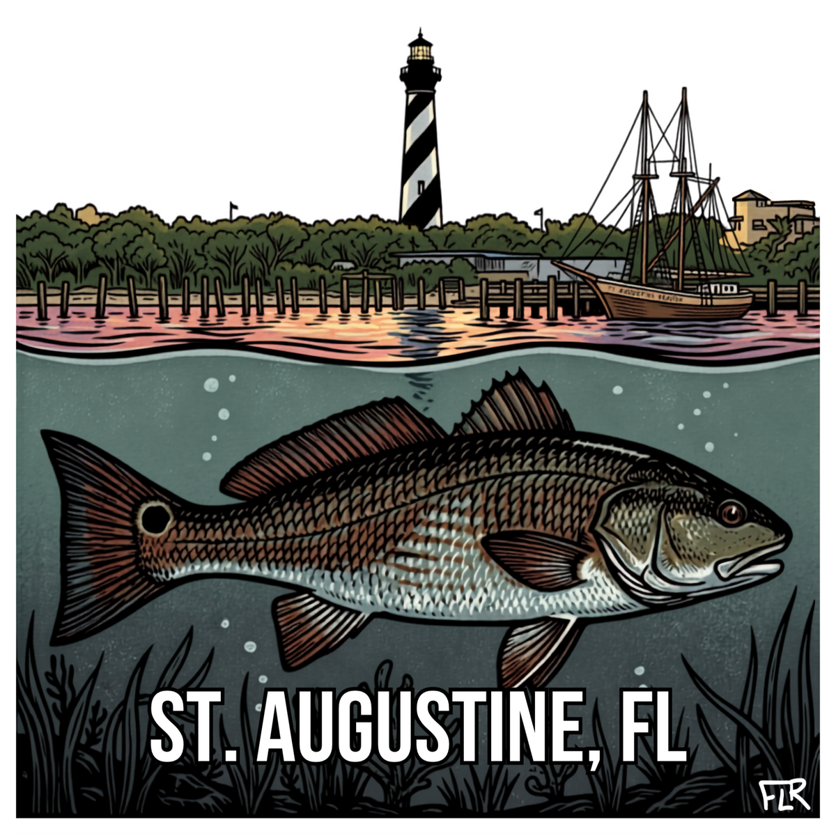 Large Vinyl Sticker (4"+) | Redfish Fishing & Coastal Art Collection