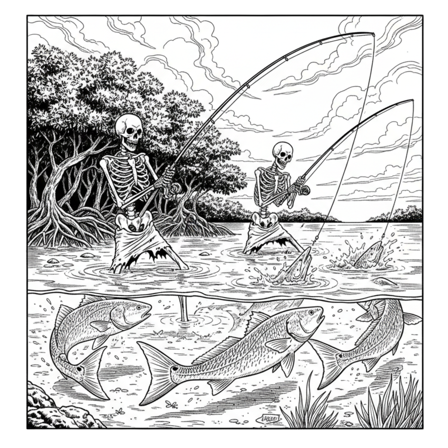 Fishin' Reds 'Til I'm Dead Vintage Unisex Pocket Tee - Florida Redfish LLC detail view
