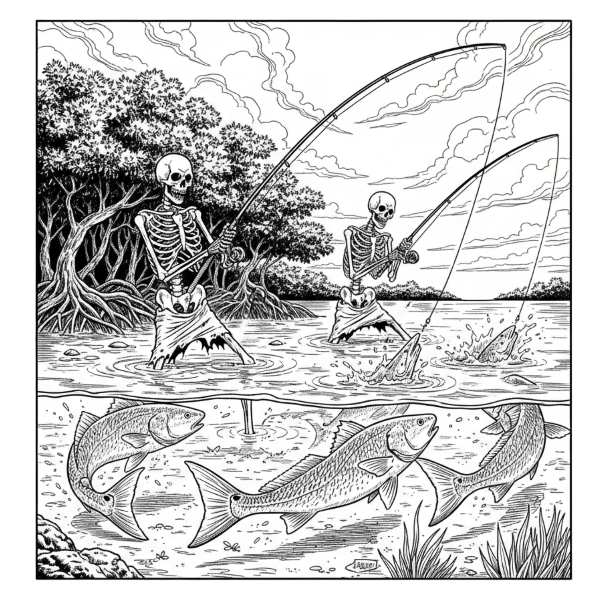 Fishin' Reds 'Til I'm Dead Vintage Unisex Pocket Tee - Florida Redfish LLC detail view