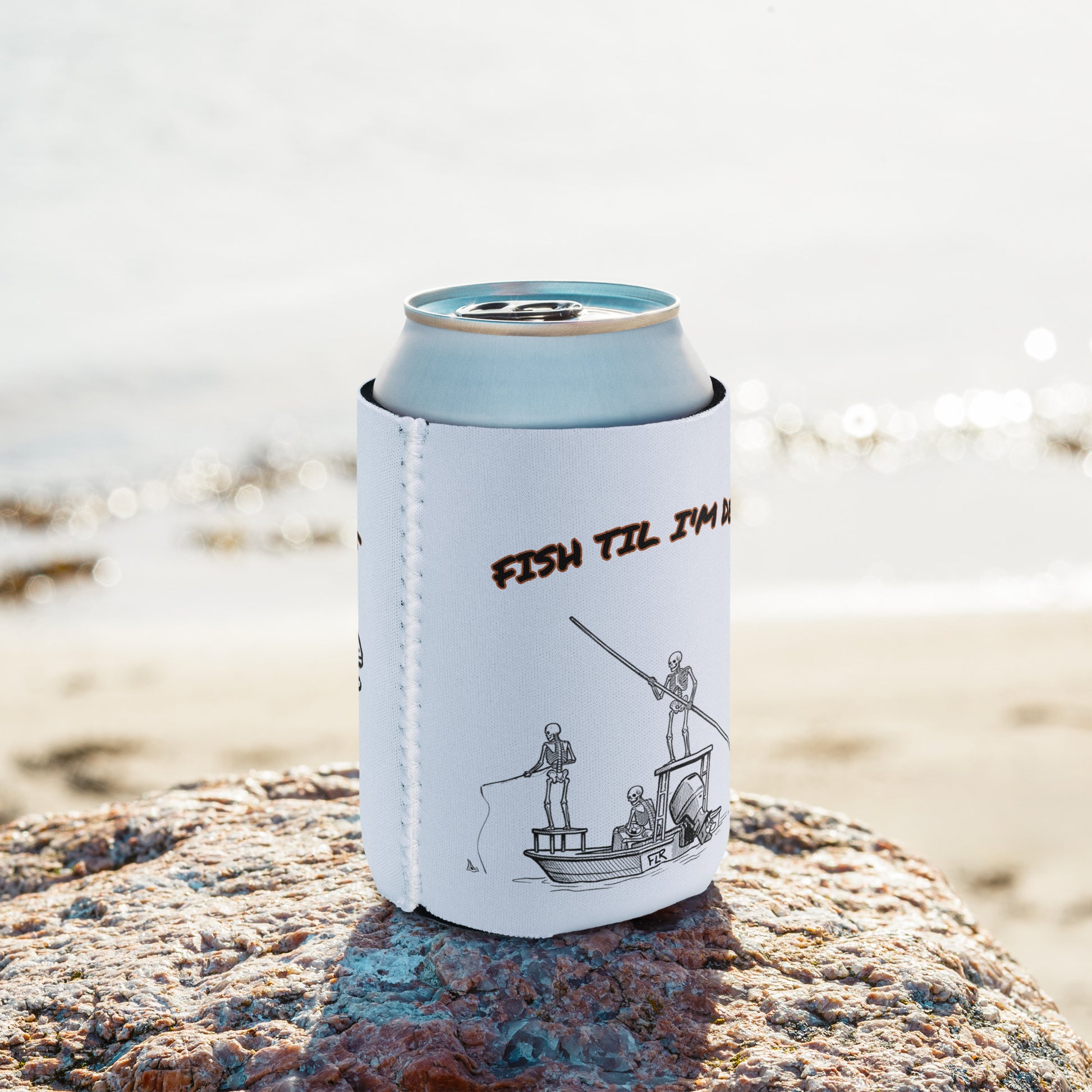 Fish Til I'm Dead Can Cooler - FLR Neoprene Fishing Koozie - Florida Redfish LLC