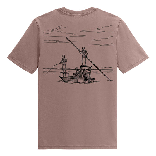 Fish Til Im Dead oversized vintage print unisex organic tee mauve blue slate FLR faded graphic