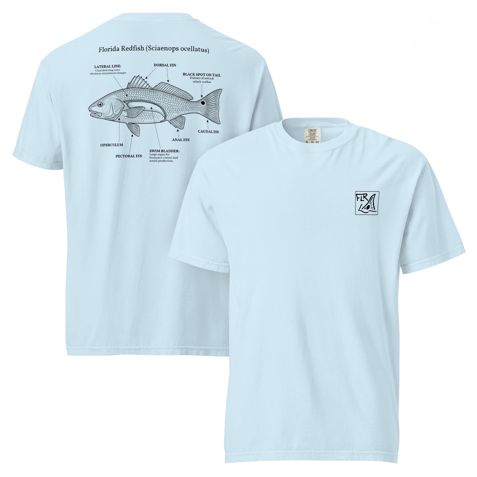 FLR Redfish Anatomy Outline T-Shirt | Florida Redfish Fishing Tee | Florida Redfish LLC