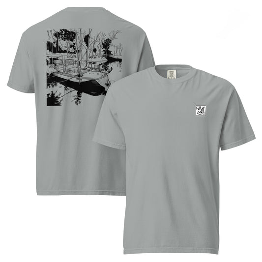 Flats Boat unisex garment-dyed fishing t-shirt multiple colors FLR flats skiff graphic