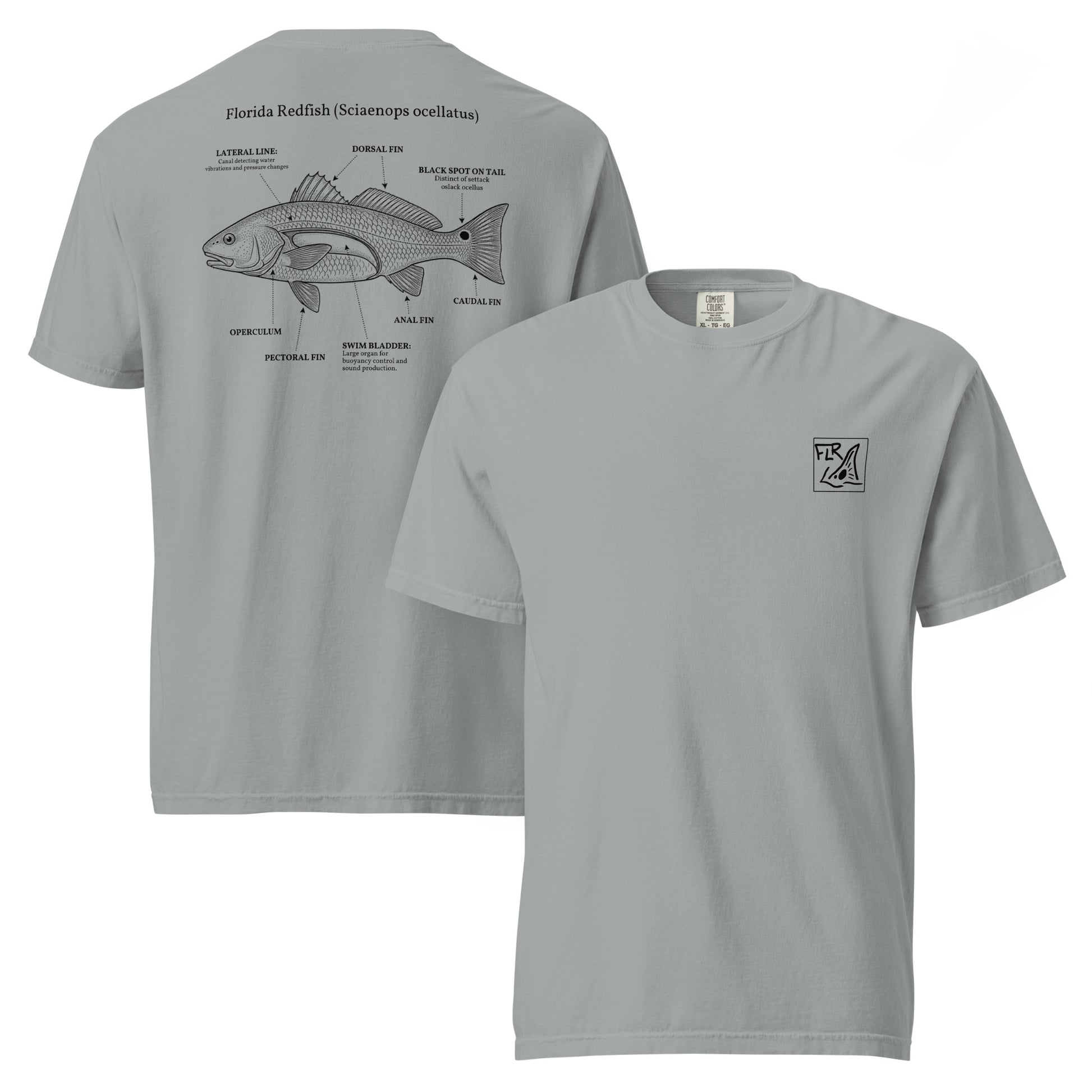 FLR Redfish Anatomy Outline T-Shirt | Florida Redfish Fishing Tee | Florida Redfish LLC