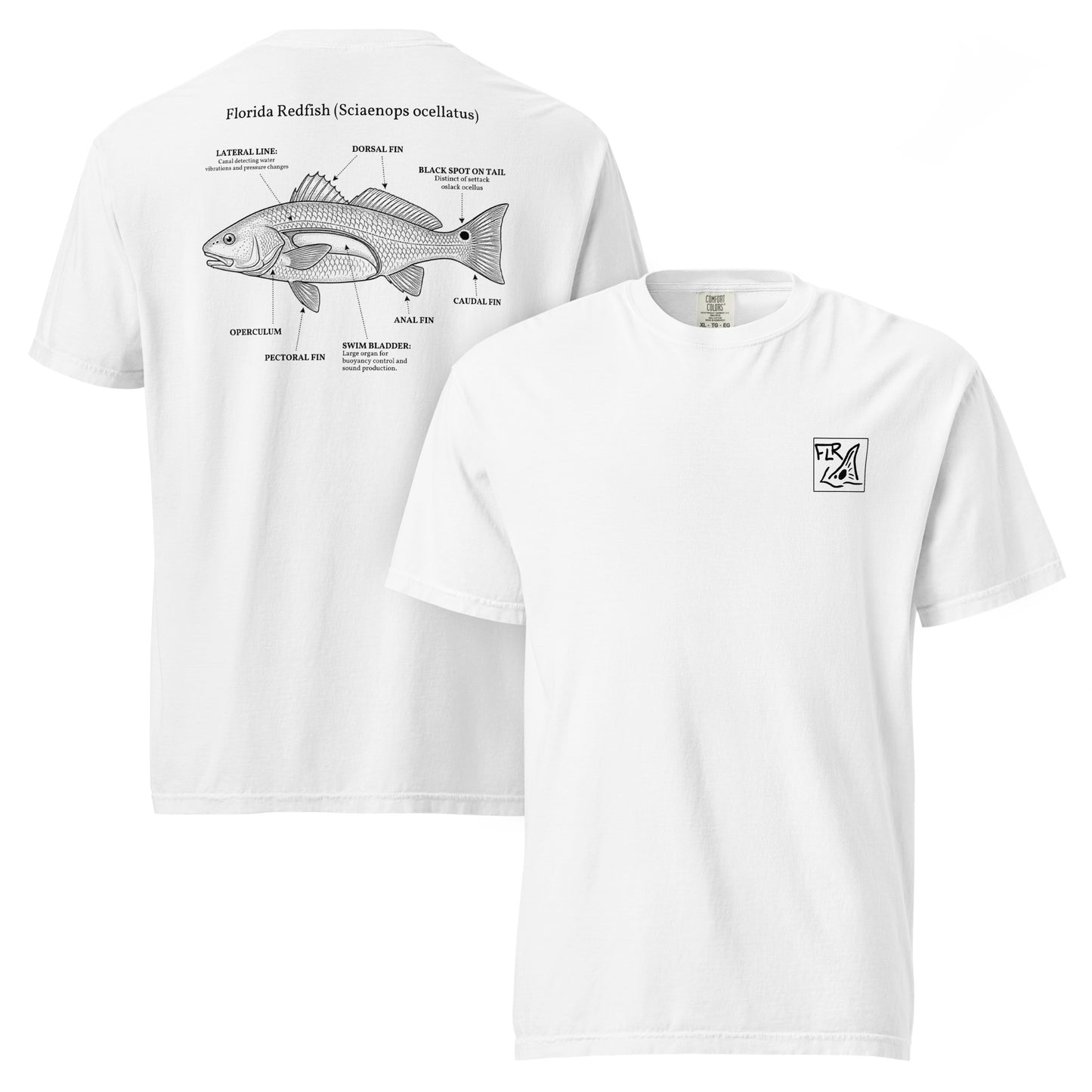 FLR Redfish Anatomy Outline T-Shirt | Florida Redfish Fishing Tee | Florida Redfish LLC