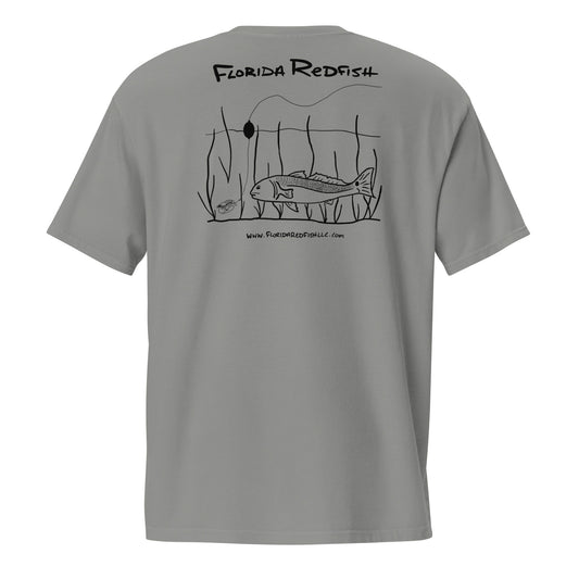 Classic Popping Cork unisex garment-dyed pocket tee grey burgundy FLR inshore fishing graphic